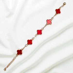 Designer Inspired Elegant Red Clover Gold Tone Bracelet